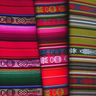Woven textiles at Otavalo market